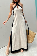 Abigail Effortless Casual Solid Color Sleeveless Dresses with Contrast Slit and Halter (3 Colors) Statement Occasion Edit