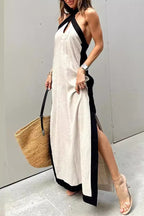 Abigail Effortless Casual Solid Color Sleeveless Dresses with Contrast Slit and Halter (3 Colors) Statement Occasion Edit