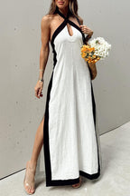 Abigail Effortless Casual Solid Color Sleeveless Dresses with Contrast Slit and Halter (3 Colors) Statement Occasion Edit