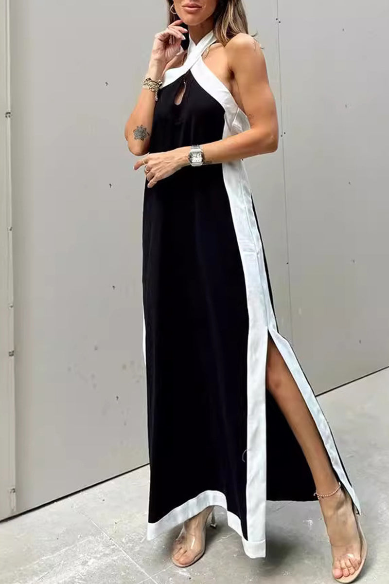 Abigail Effortless Casual Solid Color Sleeveless Dresses with Contrast Slit and Halter (3 Colors) Statement Occasion Edit