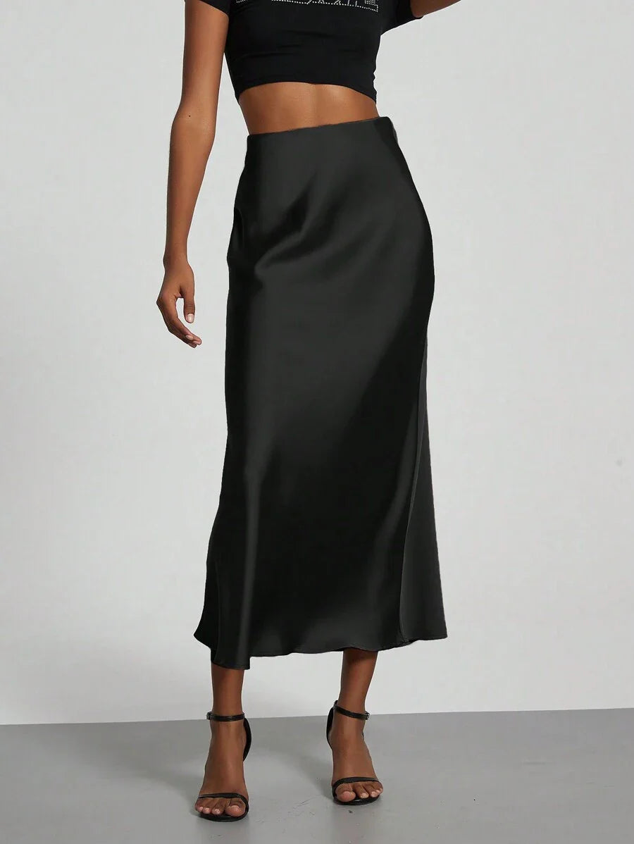 Elastic Satin Maxi Skirt
