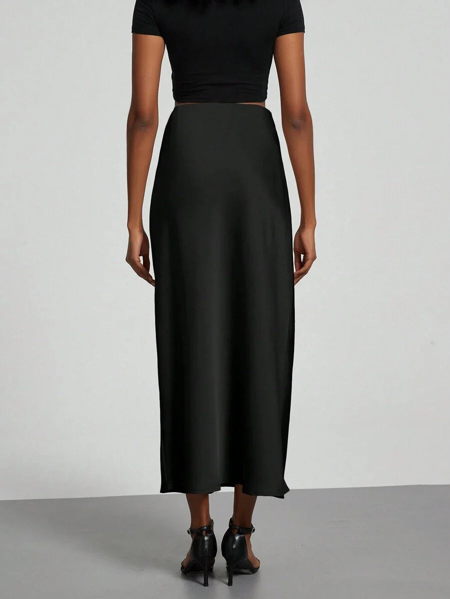 Elastic Satin Maxi Skirt