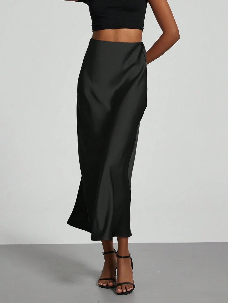 Elastic Satin Maxi Skirt