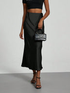 Elastic Satin Maxi Skirt