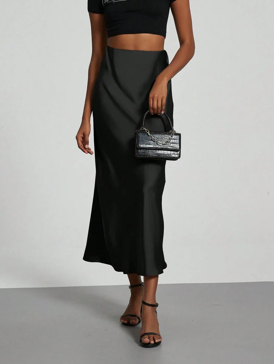 Elastic Satin Maxi Skirt