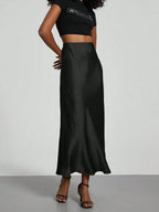 Elastic Satin Maxi Skirt