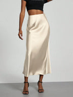 Elastic Satin Maxi Skirt