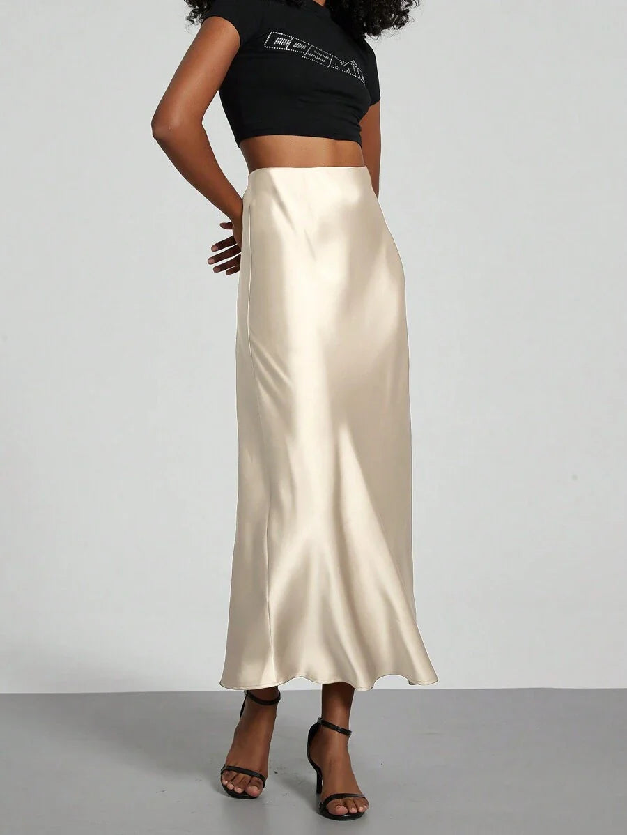 Elastic Satin Maxi Skirt
