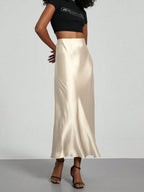 Elastic Satin Maxi Skirt