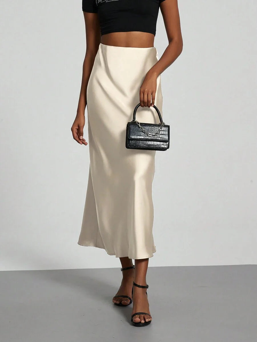 Elastic Satin Maxi Skirt