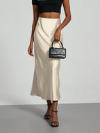 Elastic Satin Maxi Skirt