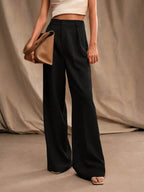 High Waist Wide Leg Trousers With Pleats And Zipper