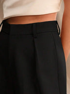 High Waist Wide Leg Trousers With Pleats And Zipper