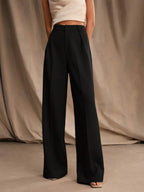 High Waist Wide Leg Trousers With Pleats And Zipper