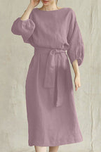 Beatrice Elevated Casual Half Sleeve Tie Waist Midi Dress Chic Silhouette Collection