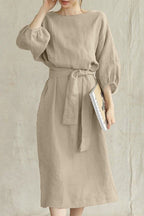 Beatrice Elevated Casual Half Sleeve Tie Waist Midi Dress Chic Silhouette Collection