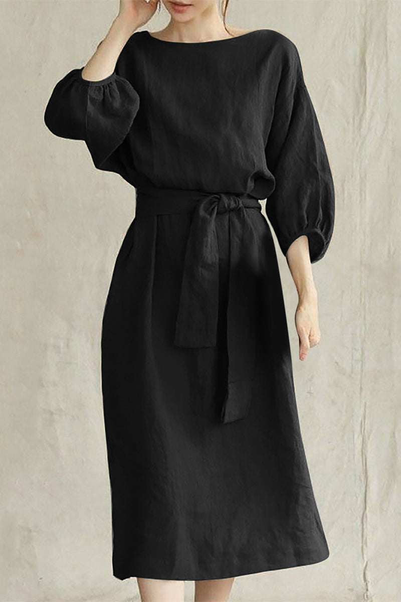 Beatrice Elevated Casual Half Sleeve Tie Waist Midi Dress Chic Silhouette Collection