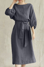 Beatrice Elevated Casual Half Sleeve Tie Waist Midi Dress Chic Silhouette Collection