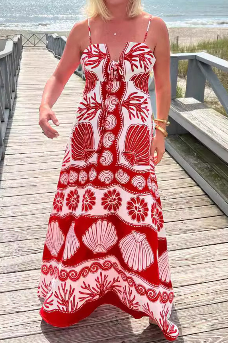Berta Timeless Holiday Dresses with Geometric Print, Lace Up and V Neck Evening Wear Edit