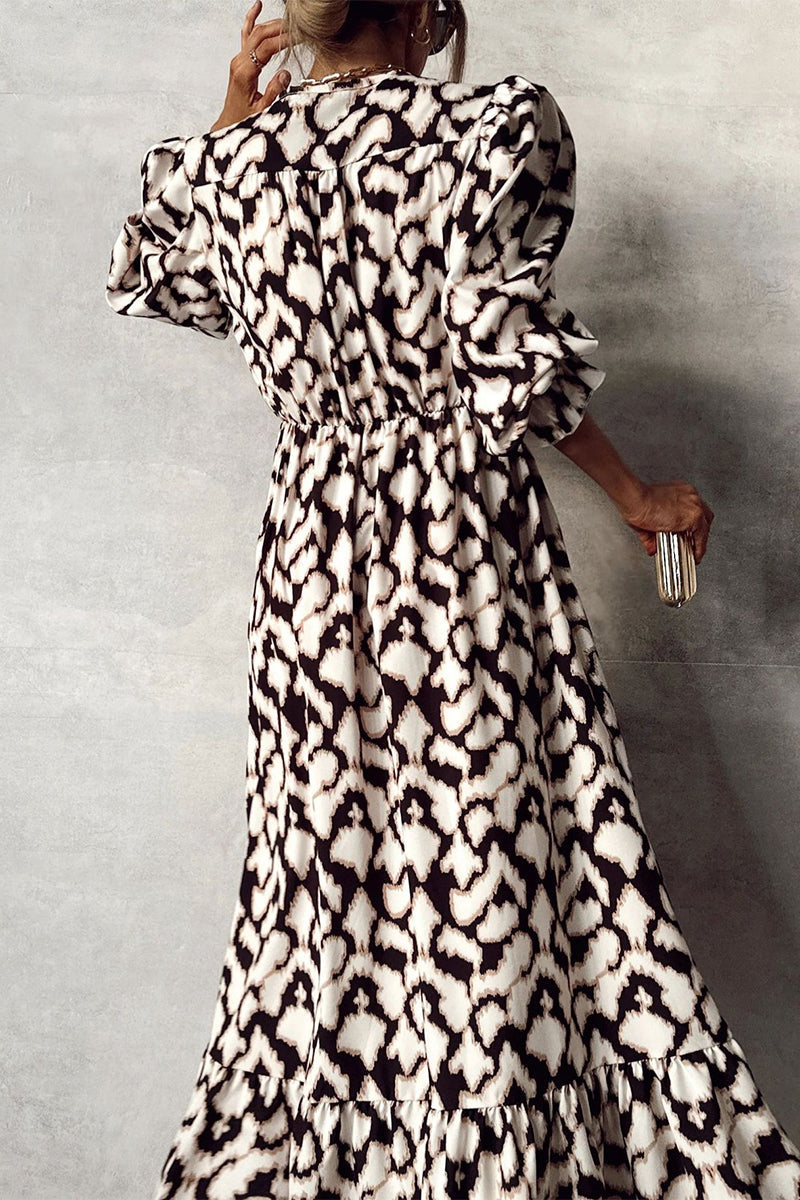Yolanda Timeless Casual Street Dresses with Geometric Print, Ruffles, Slit, V Neck and a Line Designer Dress Edit