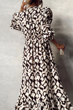 Yolanda Timeless Casual Street Dresses with Geometric Print, Ruffles, Slit, V Neck and a Line Designer Dress Edit