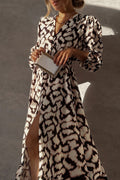 Yolanda Timeless Casual Street Dresses with Geometric Print, Ruffles, Slit, V Neck and a Line Designer Dress Edit