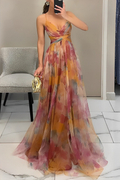 Paloma Boutique Backless Contrast Long Dresses with Gradient Print and V Neck Evening Wear Edit