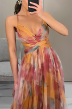 Paloma Boutique Backless Contrast Long Dresses with Gradient Print and V Neck Evening Wear Edit