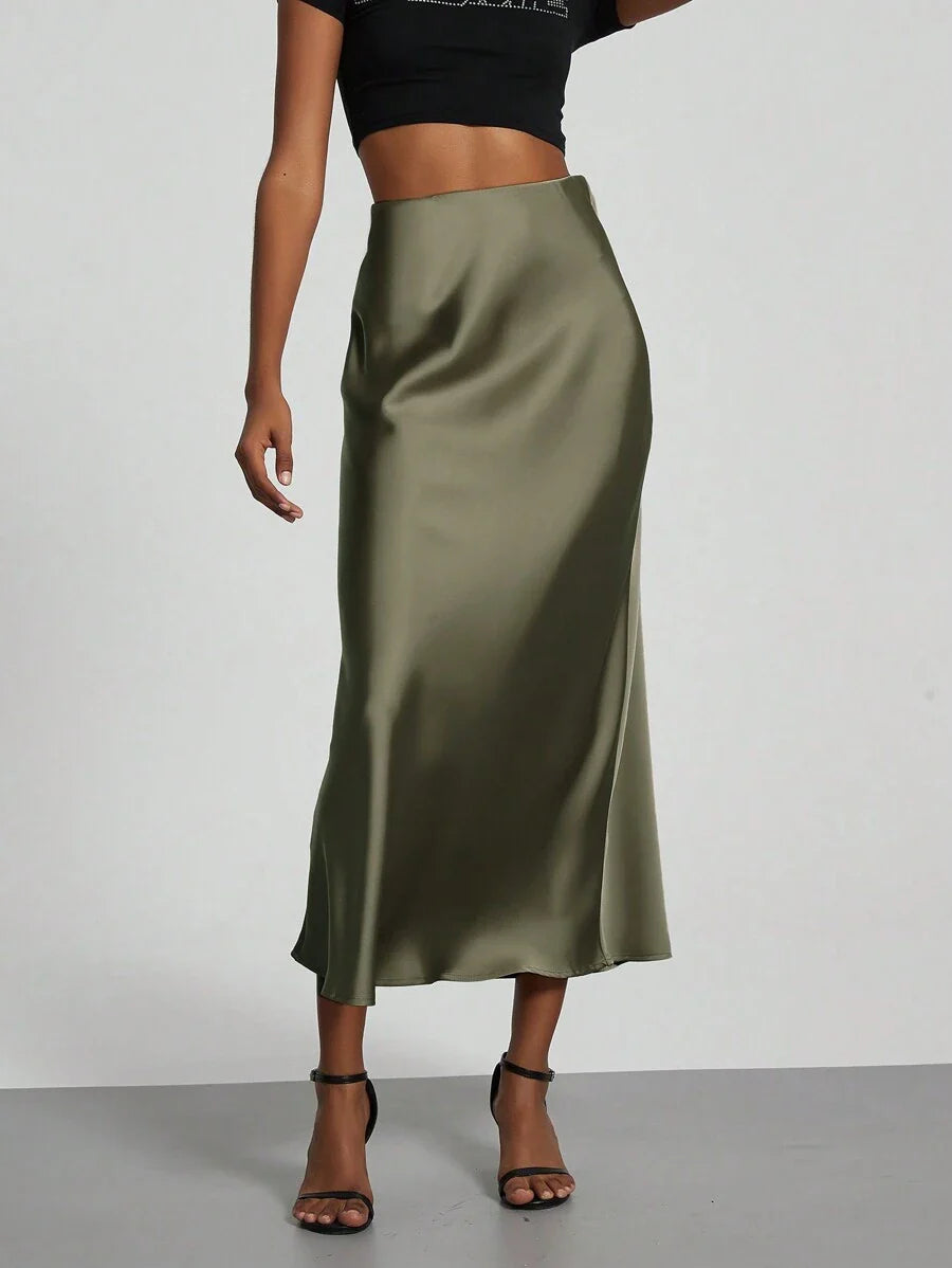 Elastic Satin Maxi Skirt