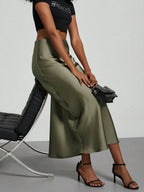 Elastic Satin Maxi Skirt