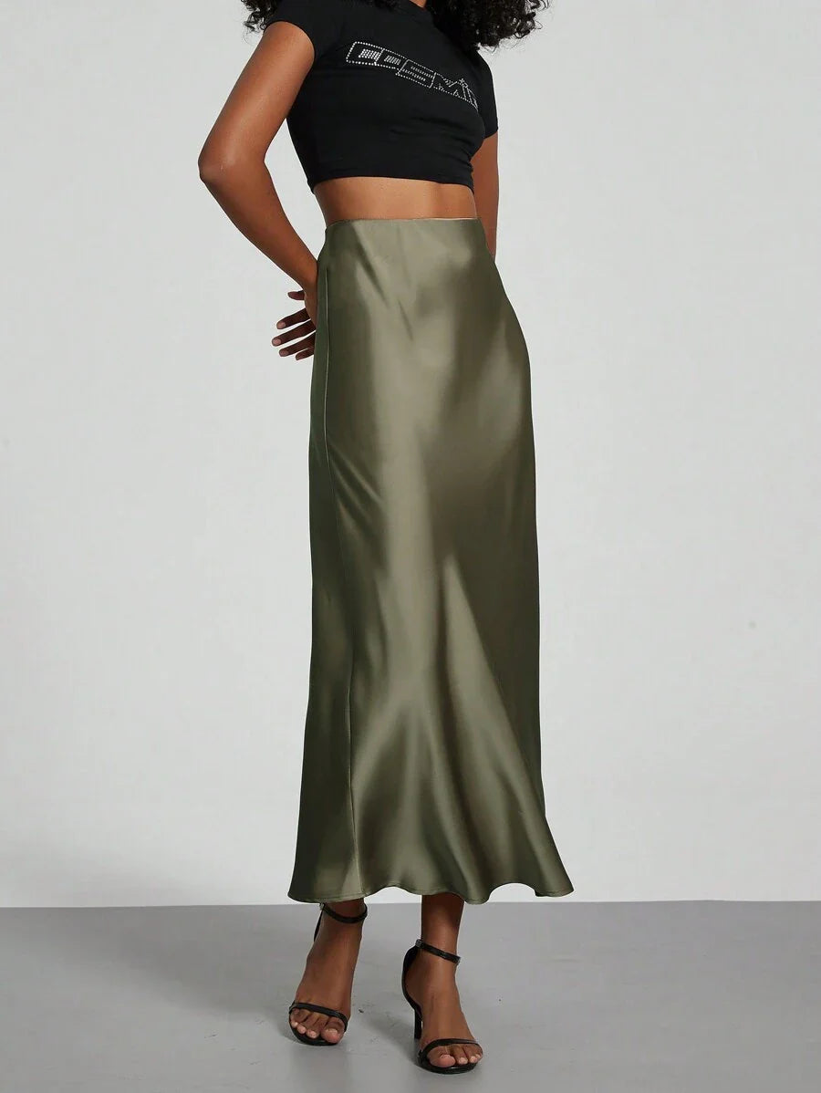 Elastic Satin Maxi Skirt