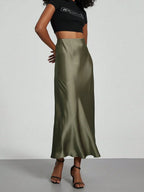 Elastic Satin Maxi Skirt