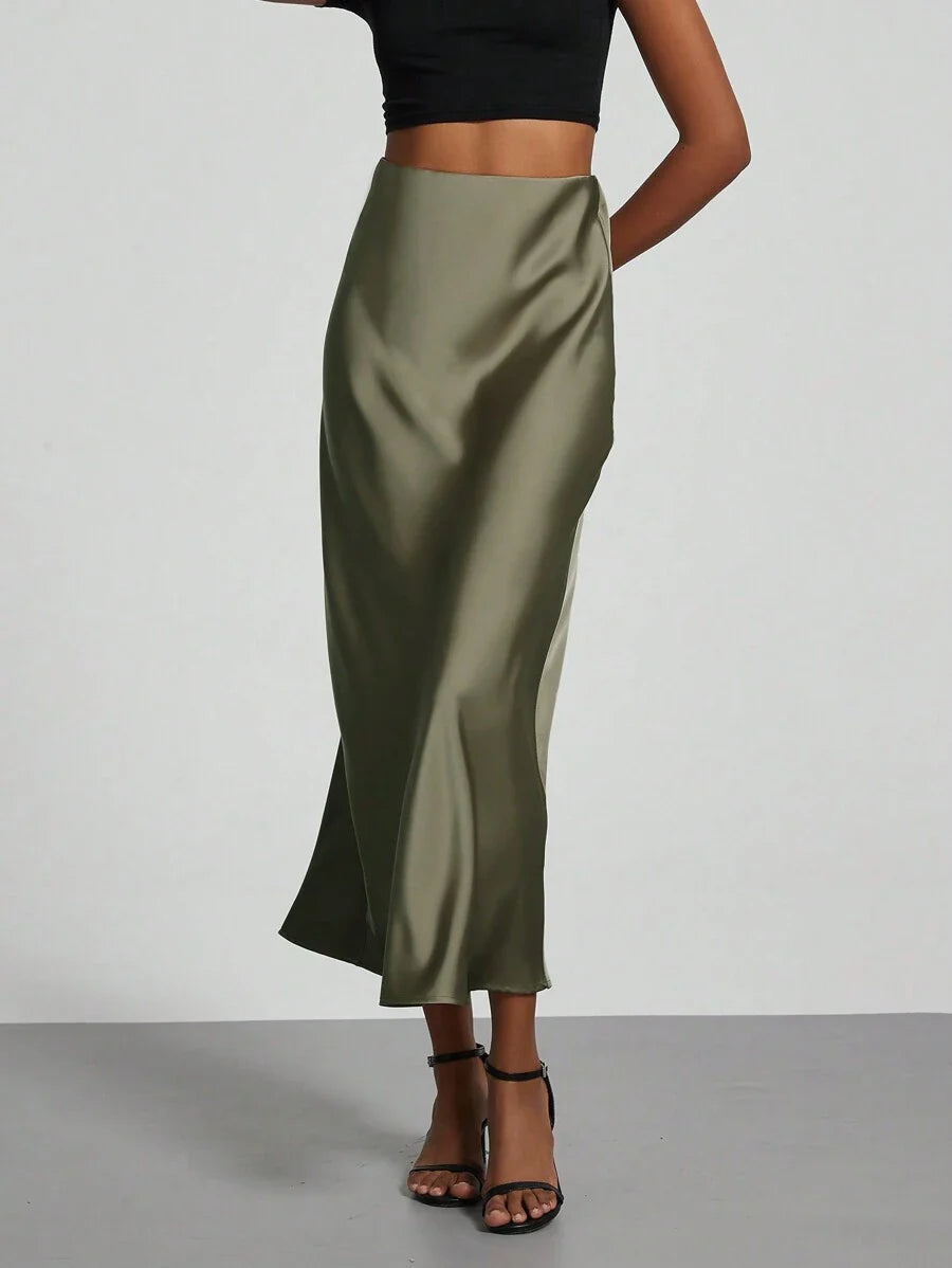 Elastic Satin Maxi Skirt