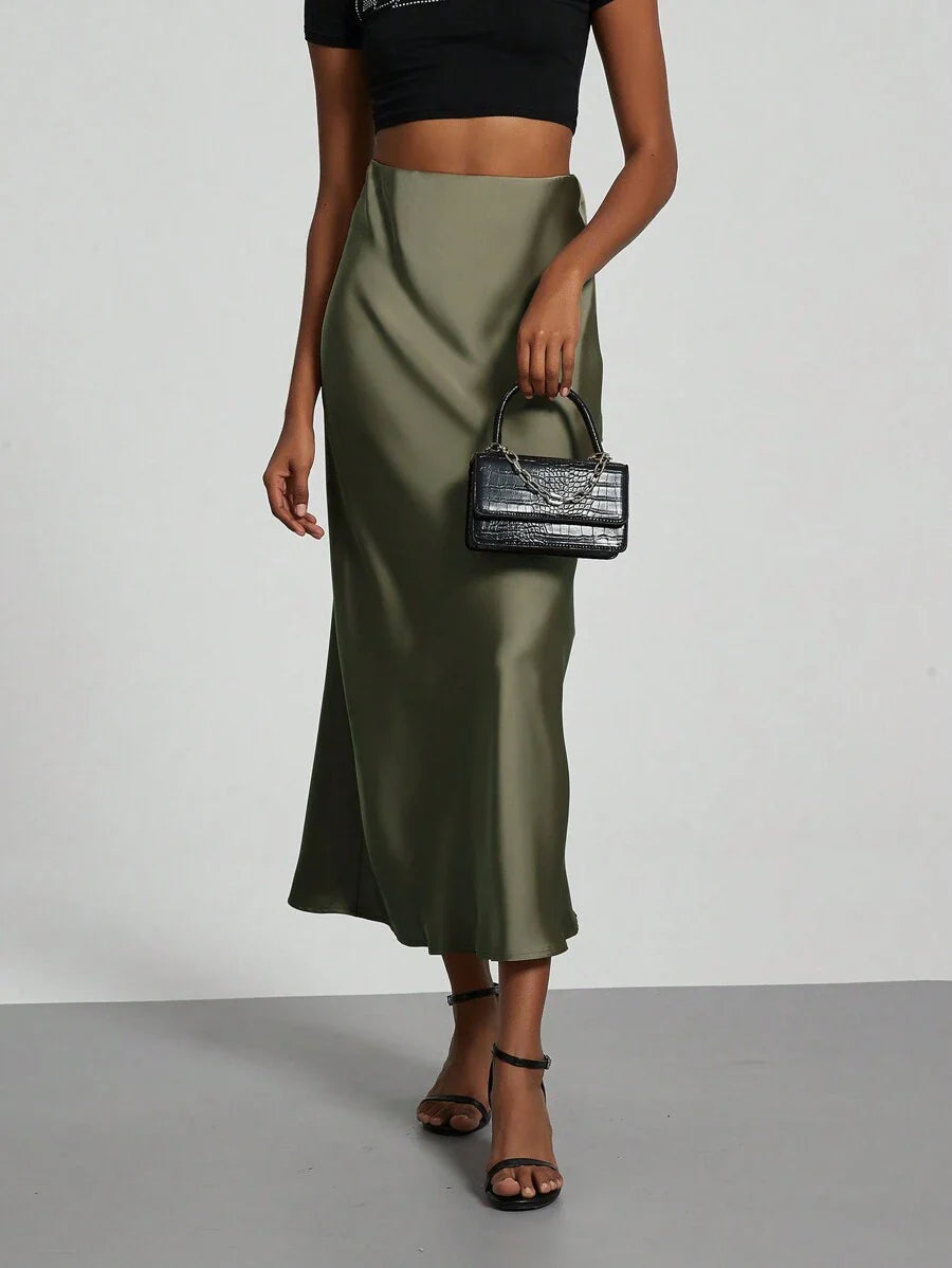 Elastic Satin Maxi Skirt