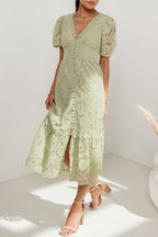 Caterina Minimalist Short Sleeved Lace Dress with V Neckline Designer Edit