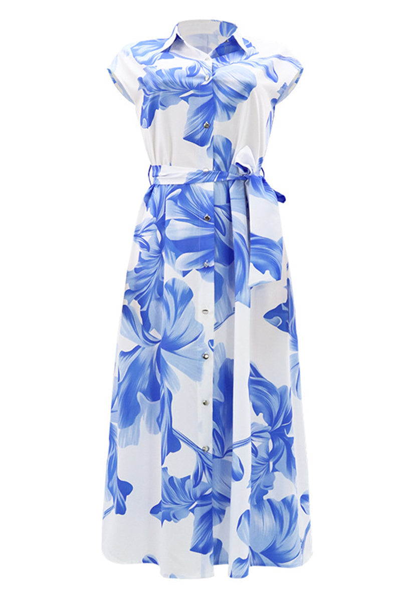 Pilar Premium Casual Long Dresses with Floral Print and Buttons, Turn Down Collar Designer Edit