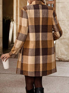 Timeless Plaid Wool Coat Turndown Collar Double Breasted