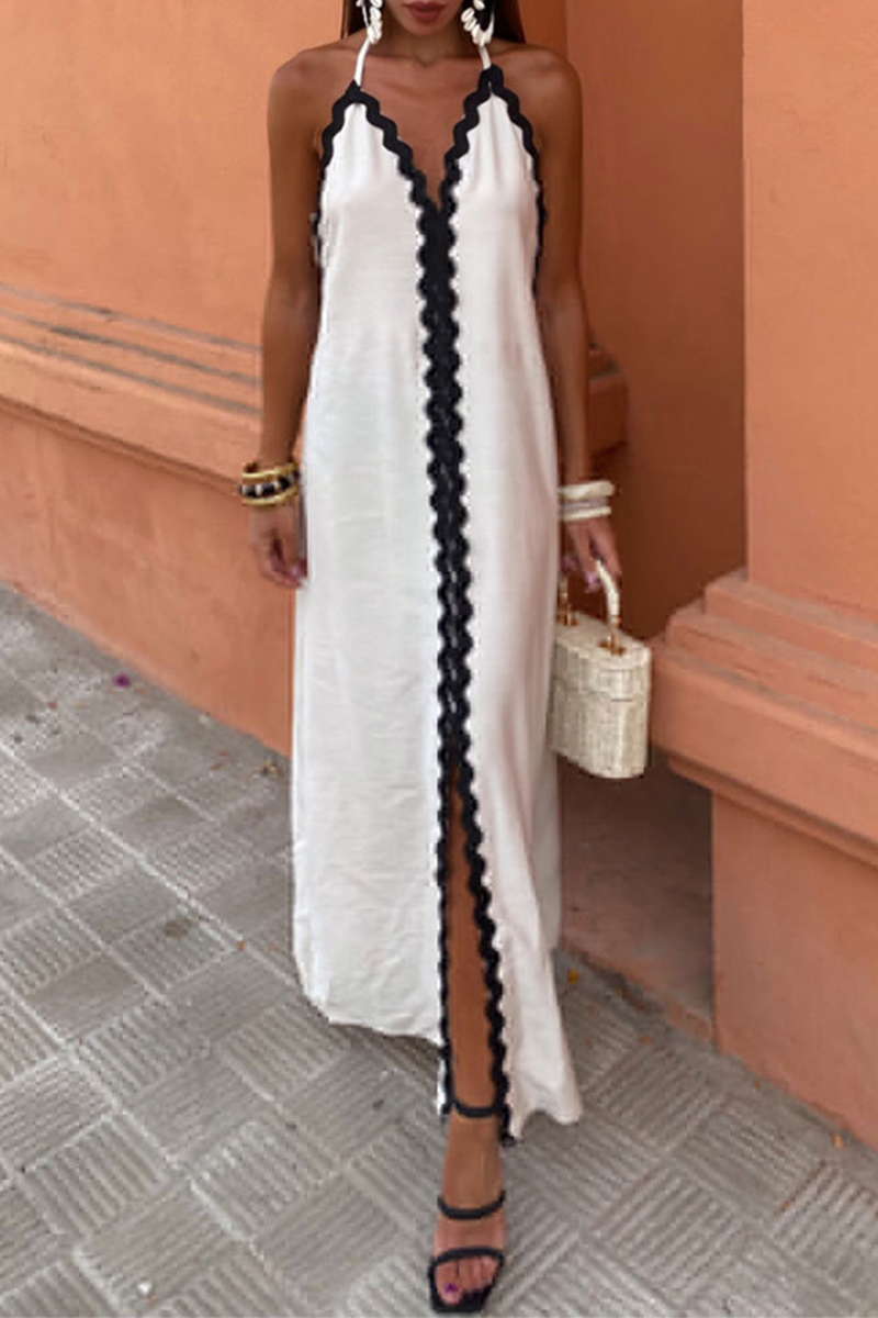 Marina Statement Street Ripple Lace Up Patchwork Backless Contrast Halter Sleeveless Dresses Evening Wear Edit