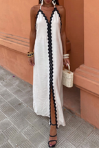 Marina Statement Street Ripple Lace Up Patchwork Backless Contrast Halter Sleeveless Dresses Evening Wear Edit