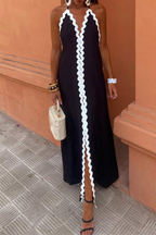 Marina Statement Street Ripple Lace Up Patchwork Backless Contrast Halter Sleeveless Dresses Evening Wear Edit