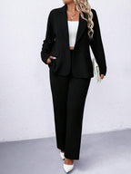 Plus Size Navy Blazer Notched Collar Office Ready Essential