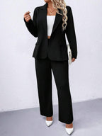 Plus Size Notched Collar Blazer Navy Workwear Casual