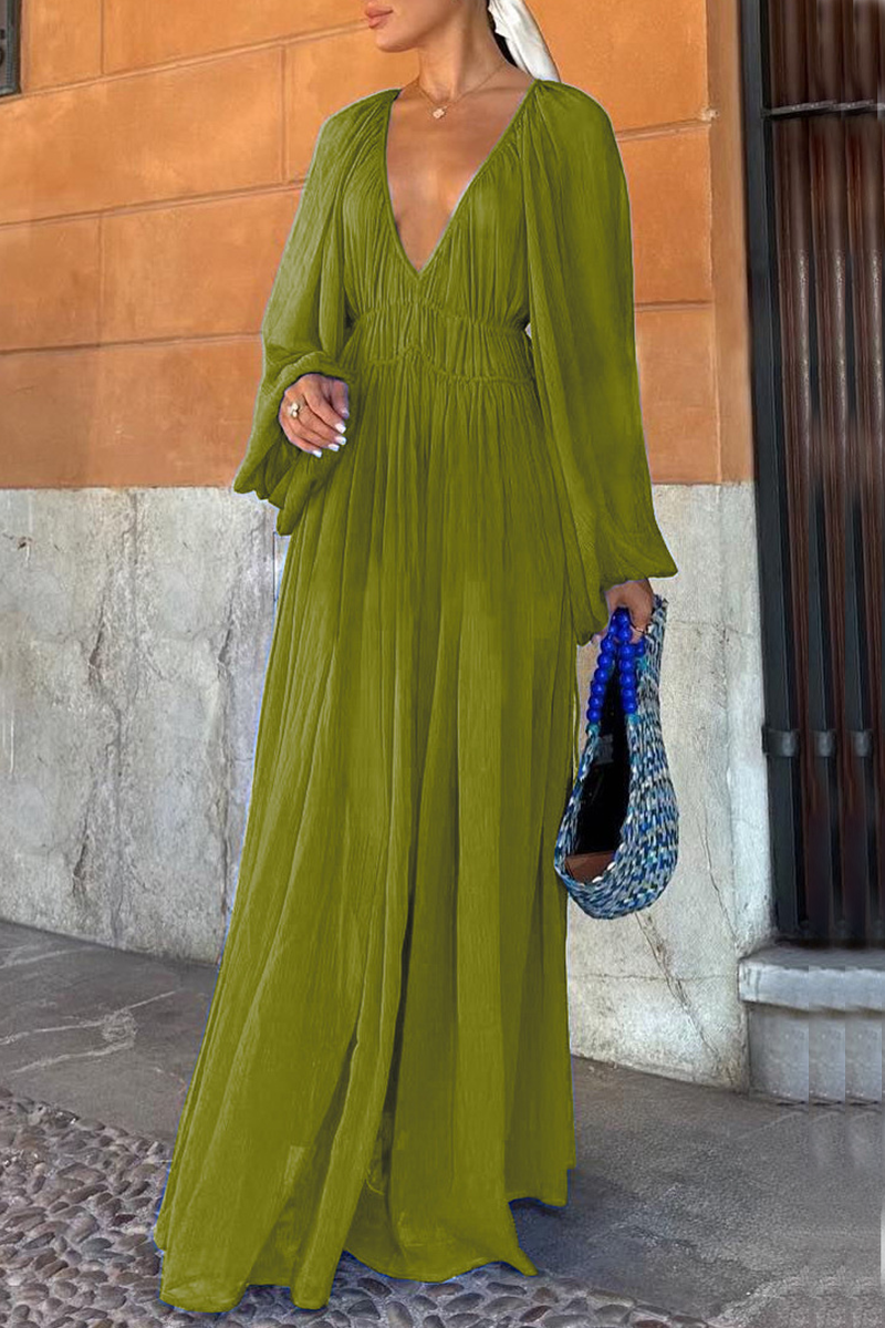 Magaly Boutique Solid Color Patchwork Sheer V Neck a Line Dresses (3 Colors) Designer Edit