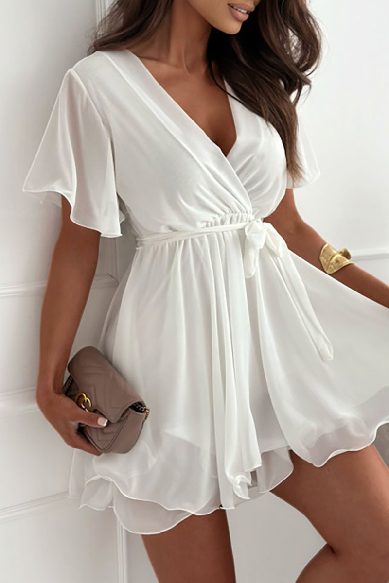 Zinnia Exclusive Dress with Ruffles and Lacing, V Neck Elevated Occasion Wear