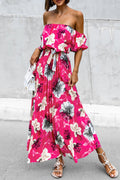 Alessia Chic Off the Shoulder Floral Dress with Tie Waist Boutique Collection