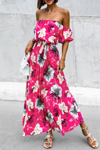 Alessia Chic Off the Shoulder Floral Dress with Tie Waist Boutique Collection