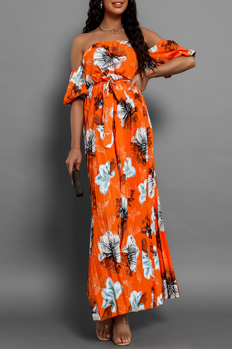 Alessia Chic Off the Shoulder Floral Dress with Tie Waist Boutique Collection