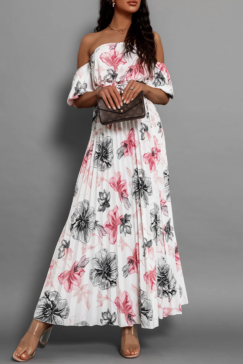 Alessia Chic Off the Shoulder Floral Dress with Tie Waist Boutique Collection