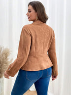 Plus Size Rust Brown Zipper Front Jacket With Casual Fit