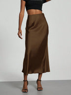 Elastic Satin Maxi Skirt
